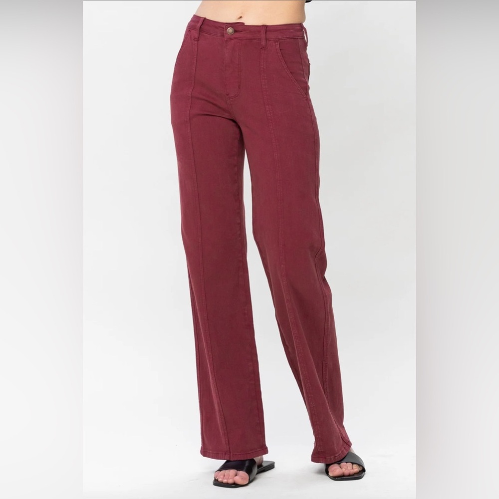 Judy Blue Women’s Plus Size Garment Dyed Straight Leg Jeans Size 18w Burgundy